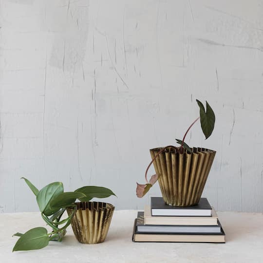 Hello Honey® 4" Antique Brass Finish Pleated Metal Vase